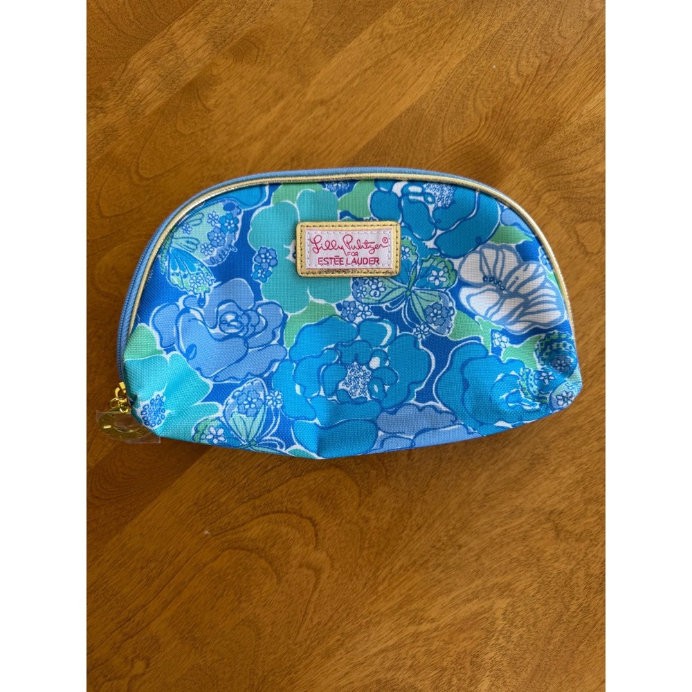 Lilly Pulitzer for Estee Lauder Floral Butterfly Makeup Bag Blue Green Pink